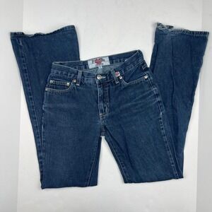 Y2K Distressed Low Rise‎ Bootcut Jeans Grunge Dark Wash Fragile Brand Women's 0